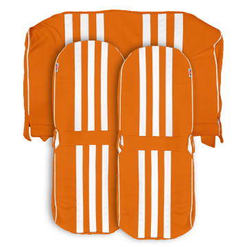 LOT GARNITURES (2 SIÈGES AV SYM + BANQ AR) SKAÏ ORANGE RAYÉ BLANC