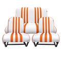 Lot (2 sièges AVANT Symétrique complets + Banquette ARRIERE complète) Skaï Lisse Blanc Rayé Orange