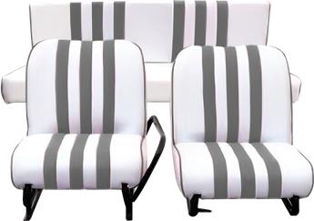 Lot garnitures (2 sièges AV + Banq AR) Skaï Blanc rayé Gris Mehari