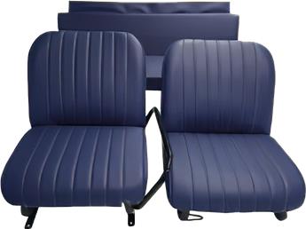 Lot garnitures (2 sièges AV + banq AR) skaï Bleu Mehari